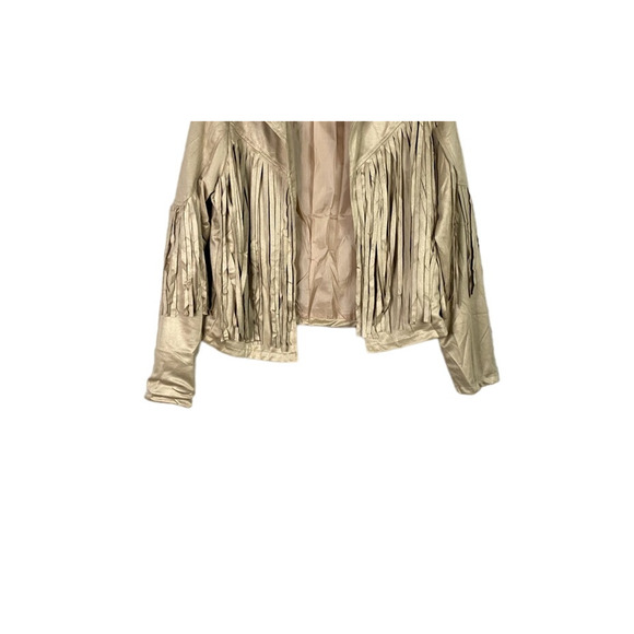 NEW! Western Fringe Soft Faux Suede Open Style Lined Jacket Coat M Light Tan - Picture 9 of 12